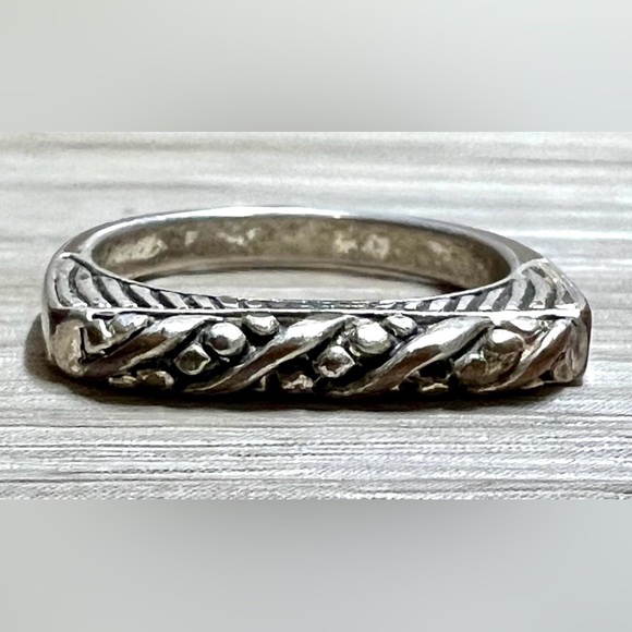 Designer Signed PD Sterling Silver Tall Flat Stacking Ring, Size 6, 2.7g - Picture 2 of 12